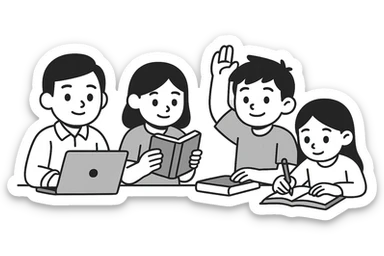 students, minimalistic, green gold and white color scheme, clean lines sticker