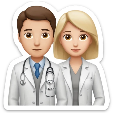 um medico usando jaleco e uma mulher usando colete cinza sticker