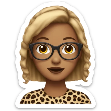 girl with brown hair and blonde highlights and cheetah glasses  sticker