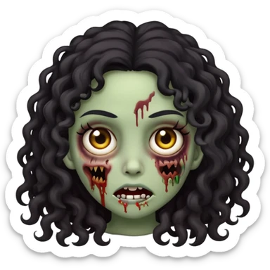 Emoji garota zumbi de cabelo cacheado longo preto olhos castanho escuro sticker