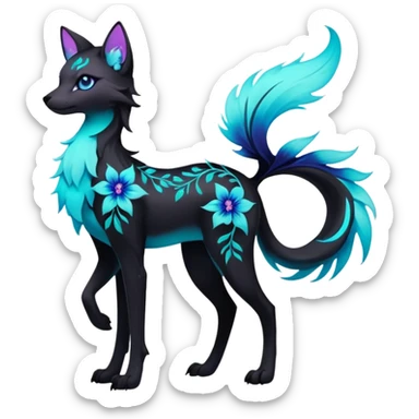 Multicolored gloomy glowing bioluminescent dark edgy gothic spooky cool badass pretty cool elegant realistic floral exotic Falvie-Fionbri-fursona, full body sticker