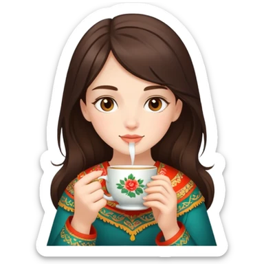 девочка брюнетка в папахе пьет чай sticker