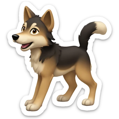 4 legs a light brown puppy-like wolf with black hair on its ears is walking sticker