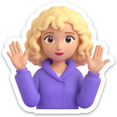 cartoon blonde girl with curly hair, palm facing forward in a stop gesture sticker