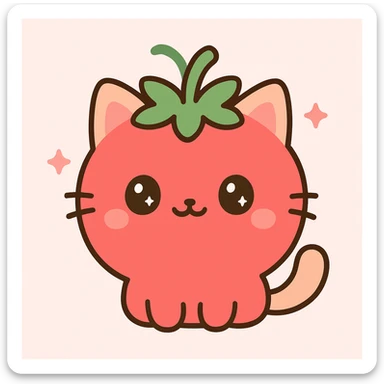 cute illustration of a cat combined with a tomato sticker
