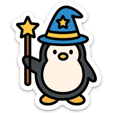 color outline icon of a penguin wizard sticker