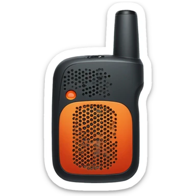 black walkie talkie with red-orange button on side sticker