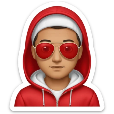man with aviator sunglasses wearing a red hoodie sticker