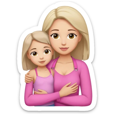 MADRE Y SU HIJA COLOR PIEL CANELA ABRAZANDOSE (BLUSA DE MANGAS LARGAS GRIS PARA LA MADRE Y BLUSA CORTA DE TIRAS ROSA PARA LA HIJA) sticker