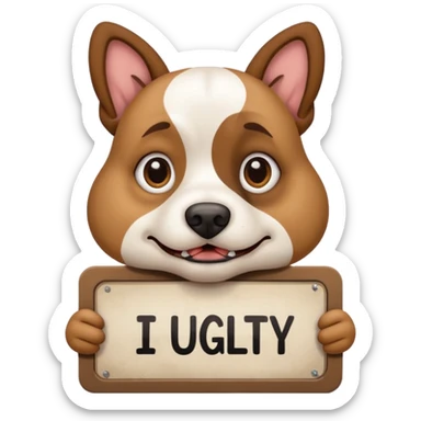 ugly dog holding a sign that says “i’m ugly” sticker