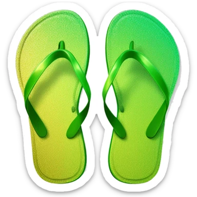Realistic metallic gold lime green gradient pair of summer flip flops isolated. sticker