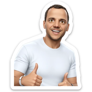 male in white shirt giving thumbs up sticker