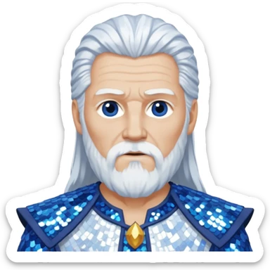 Odin, God of Wisdom from Gods and Goddesses with long white hair, blue and white sequin outfit sticker