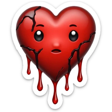 BROKEN BLACK HEART, LITTLE DARK RED BLOOD, DRIPS FROM THE BROKEN CRACK. sticker