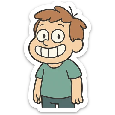 flat toon style little boy smiling and showing teeth sticker