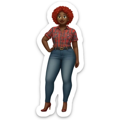 Curvy woman plaid jeans and red Polk a dot shirt sticker