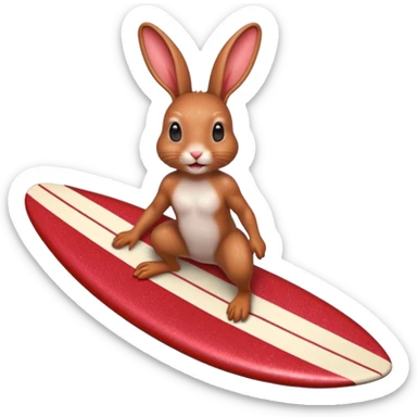 Surfing rabbit Happy Red Glitter  sticker