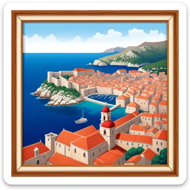 Dubrovnik – Cinematic Realistic Dubrovnik, depicted as a stunning coastal city with red-tiled roofs and ancient stone walls, set against the deep blue Adriatic Sea under warm Mediterranean light, rendered with rich textures that capture its enchanting beauty. sticker