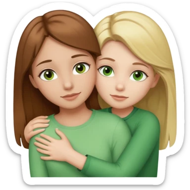 Maman : cheveux marrons, yeux marrons peau blanche fille cheveux blond yeux verts peau blanche qui se font un câlin  sticker