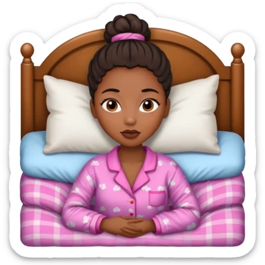 A black girl with edges and plump lips and long lashes with a bun in her bed sticker