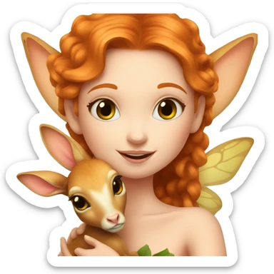 Beautiful ginger fairy with a baby fawn  sticker