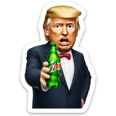 Donald trump drinking a mt dew sticker