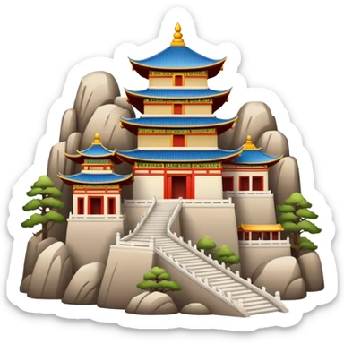 Wutai Mountain Buddhist temples, simplified emoji style with bold outlines and , cartoon style traditional Chinese temple with mountains sticker