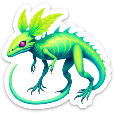 Tropical futuristic lush cool edgy neon Fionbri-Vernid-Elgyem-creature (full body) sticker