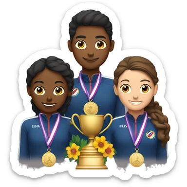 
pedestal with athletes who have medals hanging on their chests and flowers in their hands sticker