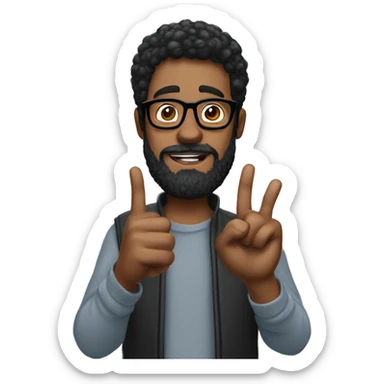 blck haired man with beard and glasses doing finger hearts sticker