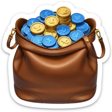 leather bag on top of blue coins stack sticker