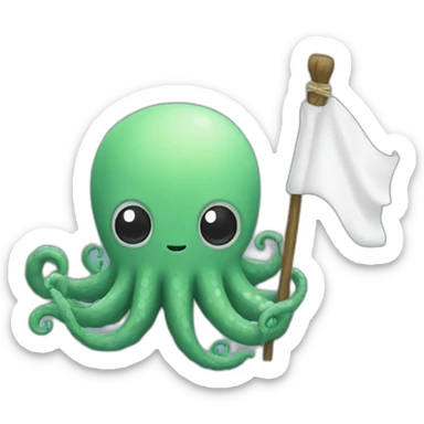 cute kraken hanging a white flag sticker