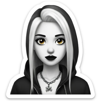 goth girl black and white hair sticker