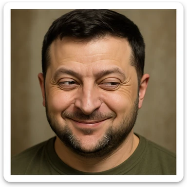 photorealistic emoji style portrait of Zelensky, round face, sly and cunning expression sticker