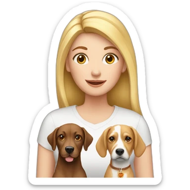 blonde lady with 2 dogs, 1 cat and a horse sticker