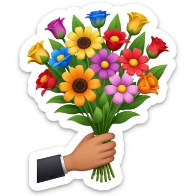 Male hand give a bogue of flowers sticker