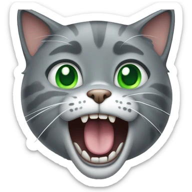 screaming gray cat with green eyes sticker