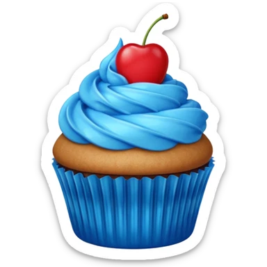 cupcake with blue frosting and a cherry on top sticker