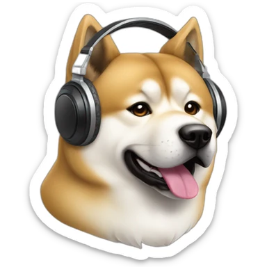 an Akita breed dog::1 with large DJ headphones sticker