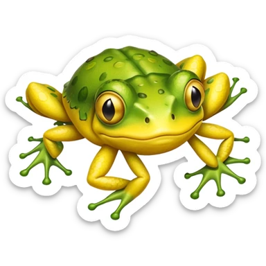 Lemon with frog legs and a face sticker