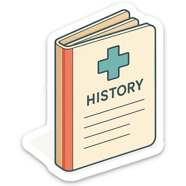 first page of medical history folder with red stripe on the side, 2D isometric style, clean outlines, highly detailed drawing, shadows and highlights, soft lighting, transparent background sticker
