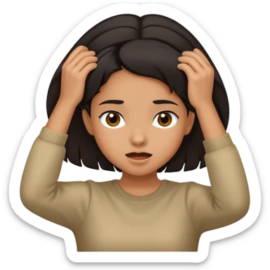 Biracial girl with dark hair pulling her hair out sticker