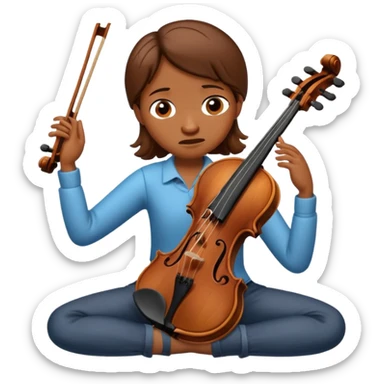 Violin with arms, legs, sad face and crying tears sticker