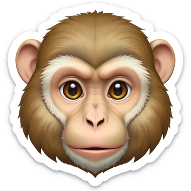 Cinematic Noble Macaque Portrait Emoji, Poised and regal, with a smart, agile build and expressive, deep-set eyes, adorned with soft, detailed fur and a dignified expression, Simplified yet sharp and sophisticated features, highly detailed, glowing with a soft, natural radiance, high shine, intelligent and commanding, stylized with an air of primate nobility, focused and alert, soft glowing outline, capturing the essence of a watchful and confident guardian that appears ready to leap out of the screen with effortless authority! sticker