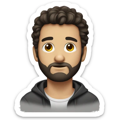 dark haired, trimmed beard, white bored young man sticker