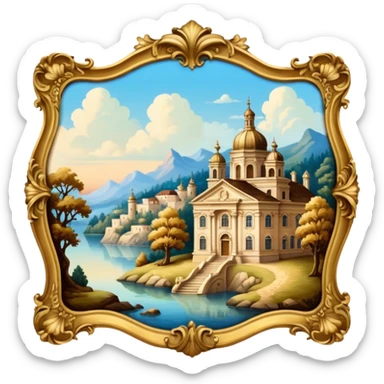 highly detailed vintage rococo scenic painting sticker