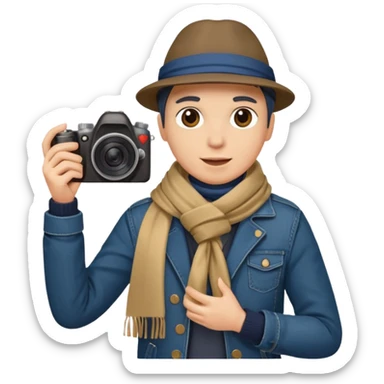 a tourist in europe holding a camera not wearing khaki sticker