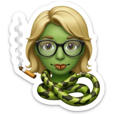 can you create a sneaky bitch SNAKE with big glasses smoking a cigarrette? the SNAKE needs to have dirty blonde hair sticker