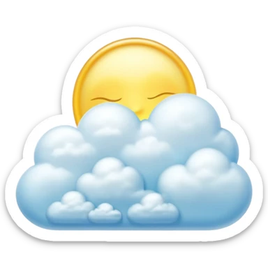 3d rendering, isolated, opalescent pearlescent colored, perfectly shaped, soft fluffy clouds, with a soft buttery yellow sun behind, dpi 300, 8k sticker