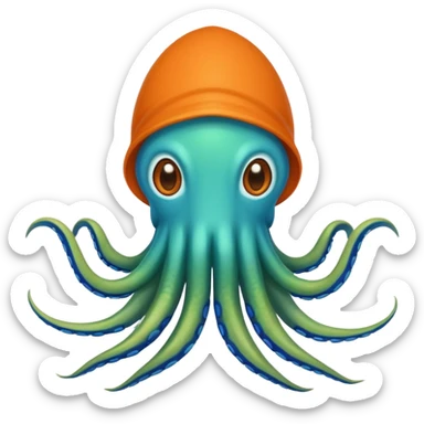Make the squid emoji blue + green and make the squid have a Orange shirt sticker